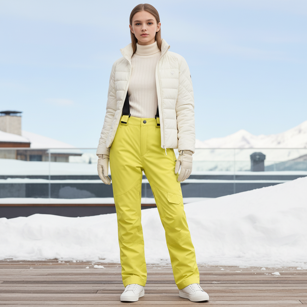 Pantalon De Ski Jaune Citron Imperméable Bretelles Hiver - Polyester