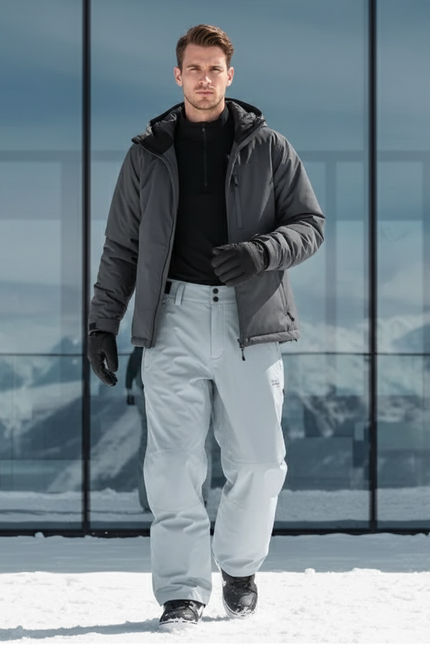 Pantalon De Ski Gris Clair Imperméable Ample Homme Hiver - Polyester