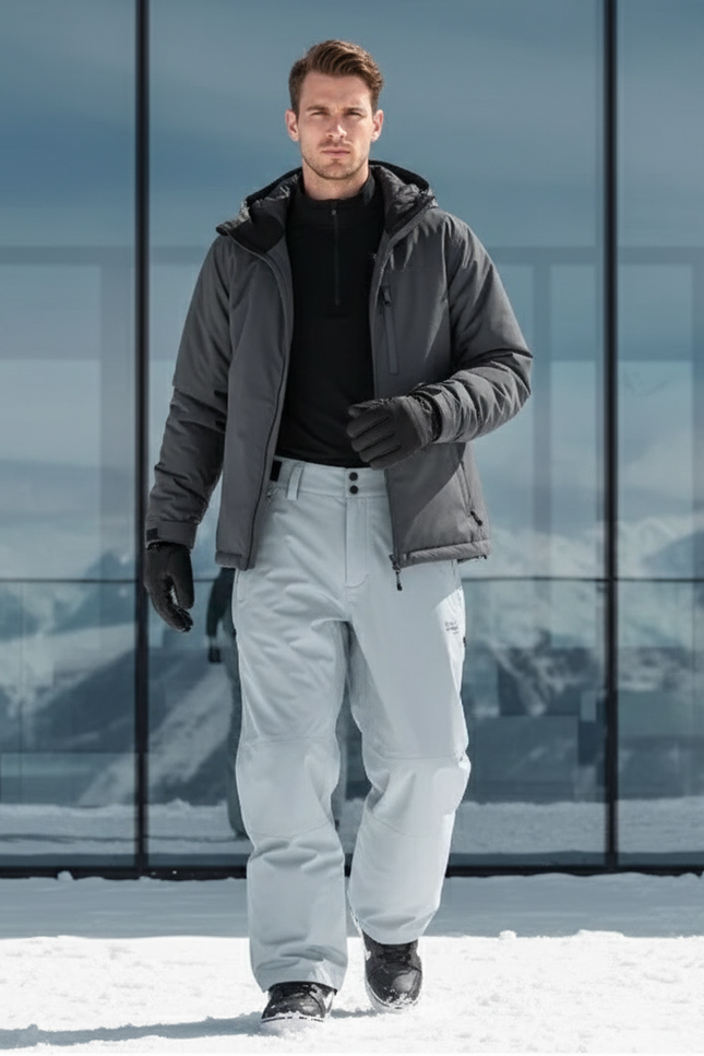 Pantalon De Ski Gris Clair Imperméable Ample Homme Hiver - Polyester