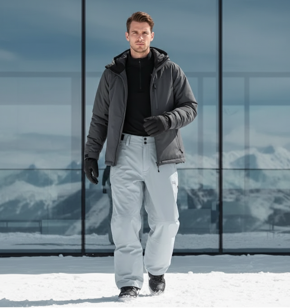 Pantalon De Ski Gris Clair Imperméable Ample Homme Hiver - Polyester