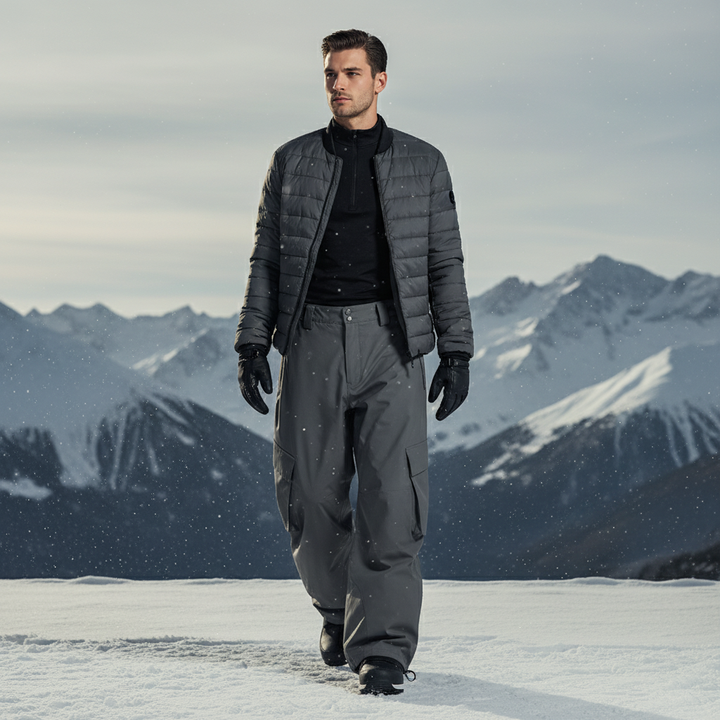 Pantalon De Ski Gris Ample Imperméable Cargo Homme - Polyester