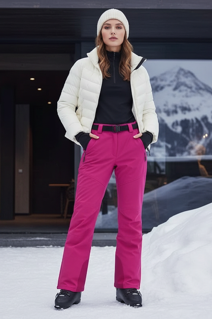 Pantalon De Ski Rose Imperméable Femme Coupe Droite Chaud - Polyester