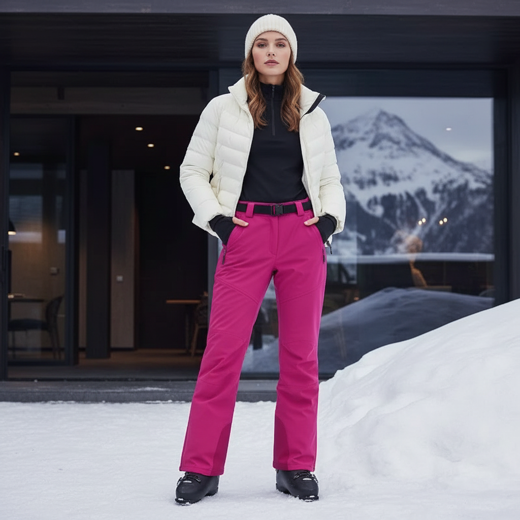 Pantalon De Ski Rose Imperméable Femme Coupe Droite Chaud - Polyester