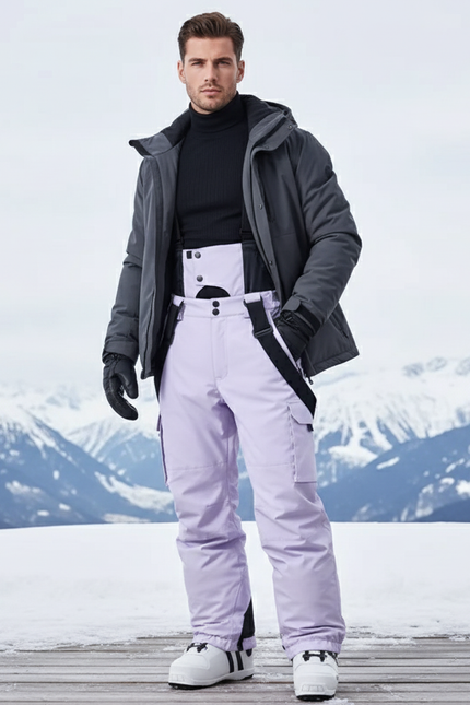 Pantalon De Ski Lilas Imperméable Bretelles Homme - Violet Polyester