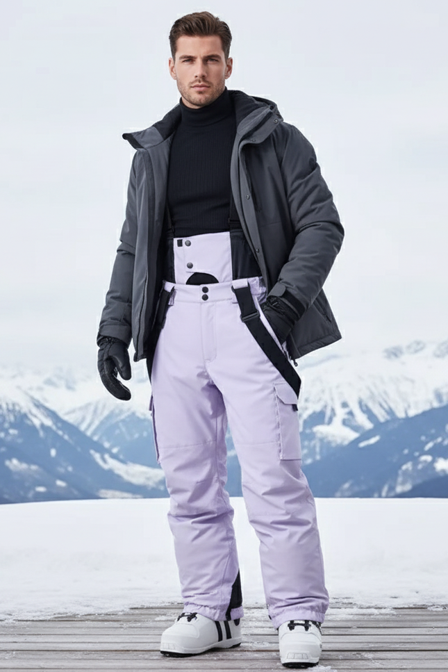 Pantalon De Ski Lilas Imperméable Bretelles Homme - Violet Polyester