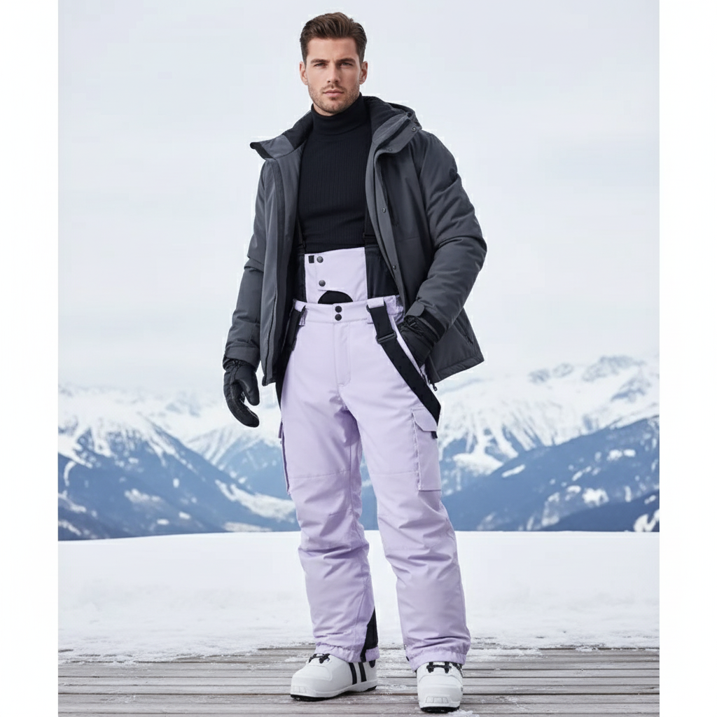 Pantalon De Ski Lilas Imperméable Bretelles Homme - Violet Polyester