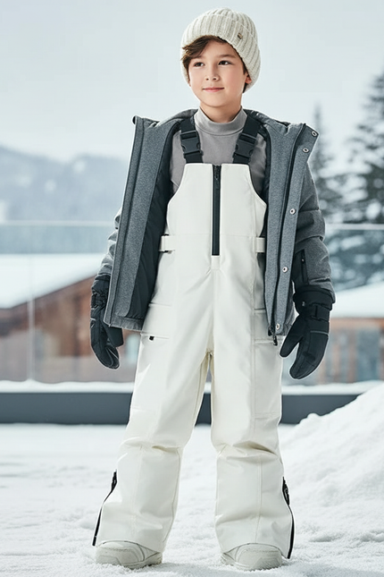 Pantalon De Ski Blanc Bretelles Imperméable Enfant Matelassé - Polyester