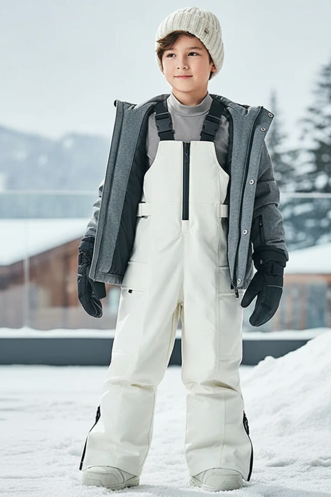 Pantalon De Ski Blanc Bretelles Imperméable Enfant Matelassé - Polyester