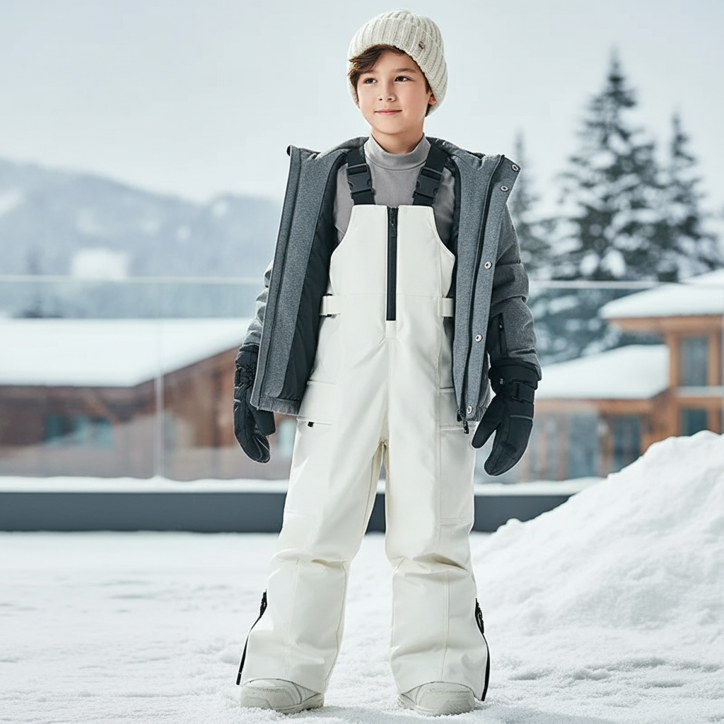 Pantalon De Ski Blanc Bretelles Imperméable Enfant Matelassé - Polyester