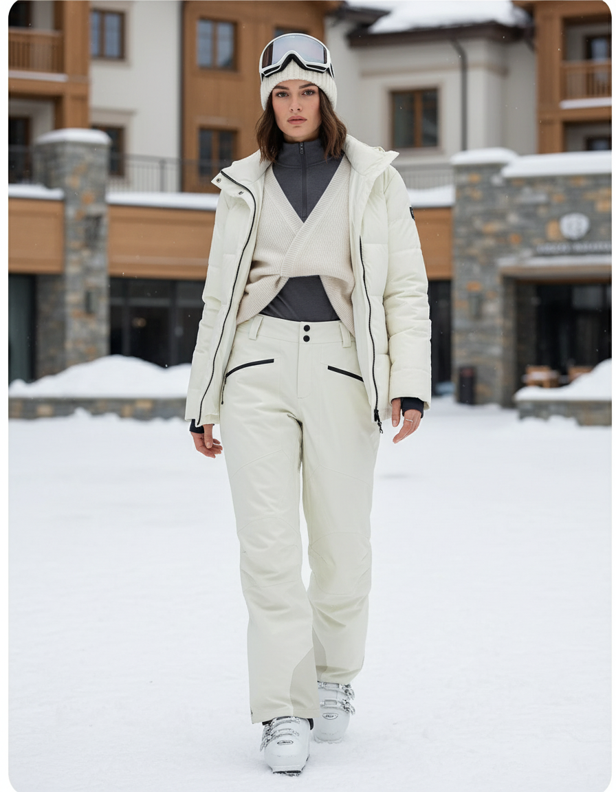 Pantalon De Ski Blanc Cassé Droit Imperméable Femme Chaud - Beige Polyester