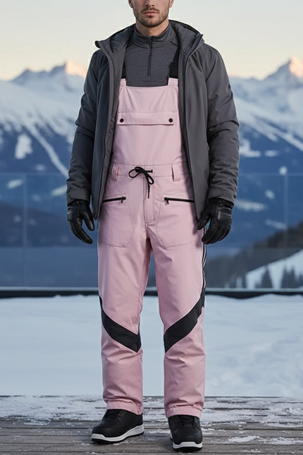 Pantalon De Ski Rose Pâle Imperméable Bretelles Homme - Polyester