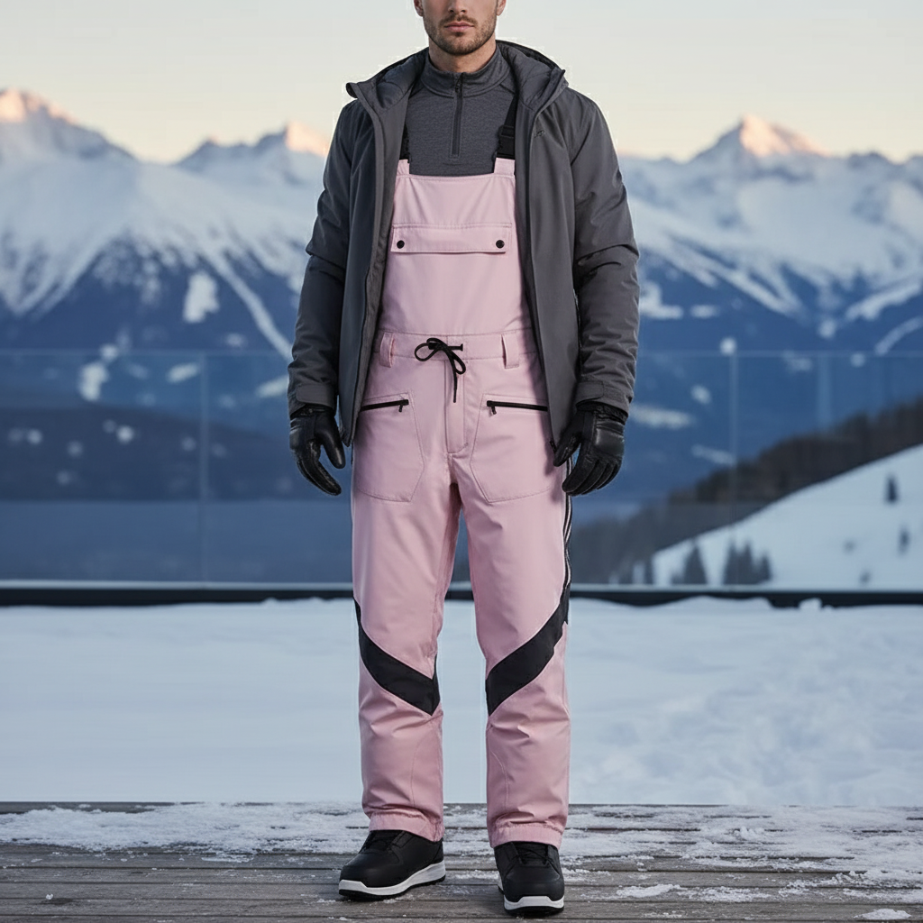 Pantalon De Ski Rose Pâle Imperméable Bretelles Homme - Polyester