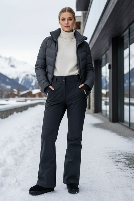 Pantalon De Ski Noir Évasé Imperméable Femme Hiver - Polyester