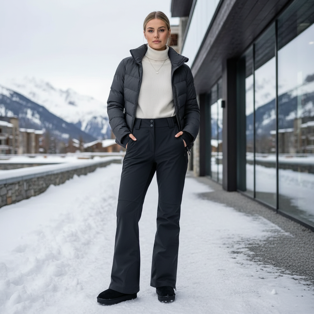 Pantalon De Ski Noir Évasé Imperméable Femme Hiver - Polyester