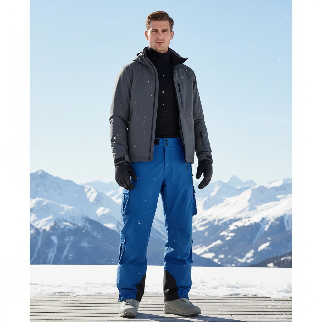 Pantalon De Ski Bleu Cargo Imperméable Homme Épais Hiver - Polyester