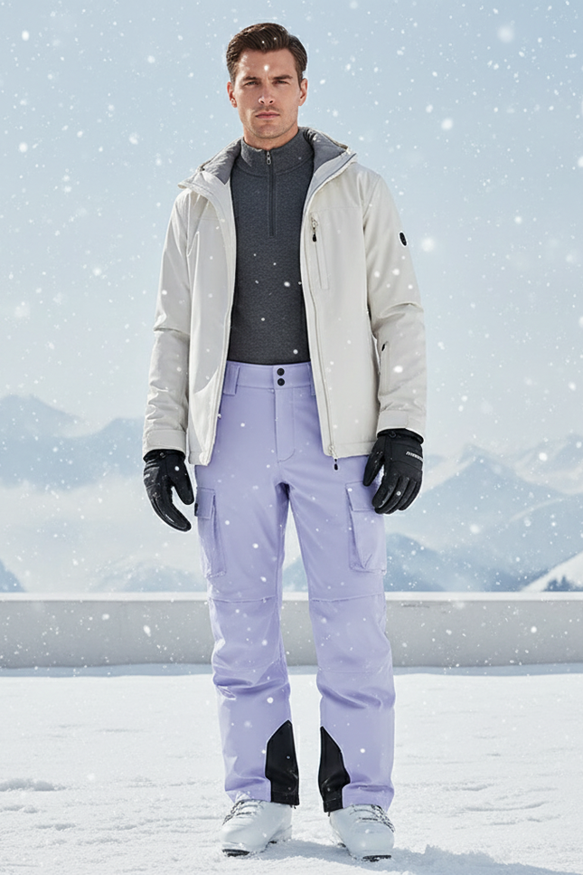 Pantalon De Ski Lilas Cargo Imperméable Ample Unisexe - Violet Polyester