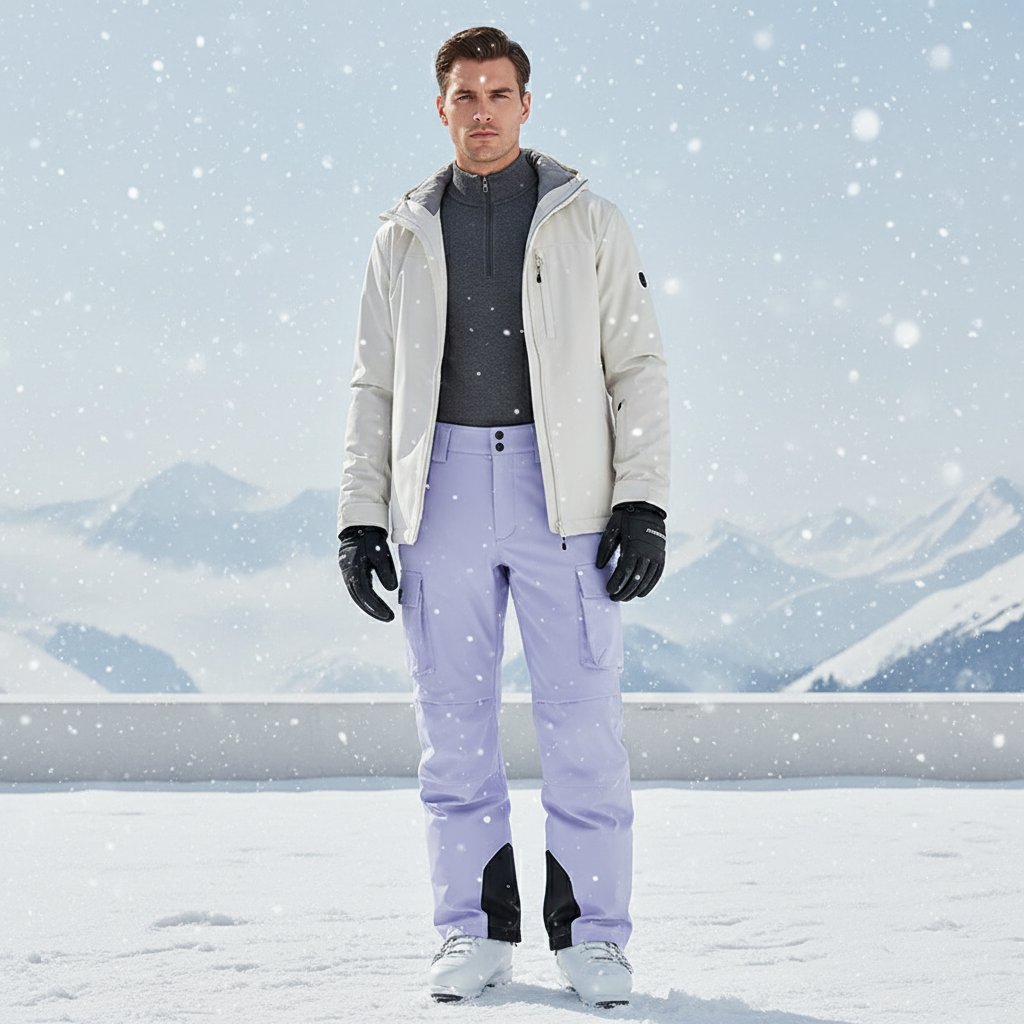 Pantalon De Ski Lilas Cargo Imperméable Ample Unisexe - Violet Polyester