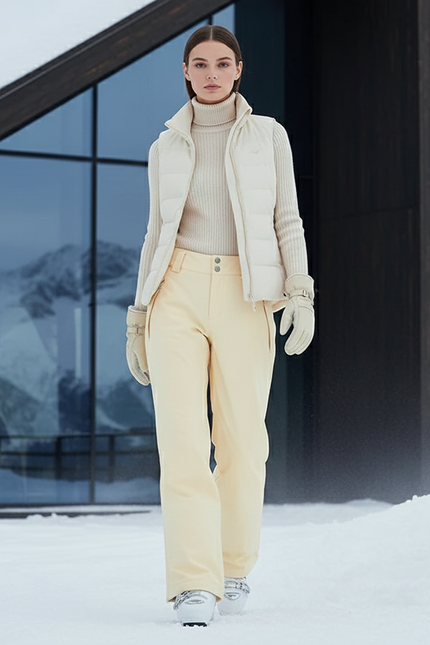 Pantalon De Ski Crème Femme Imperméable Chaud Hiver - Beige Polyester