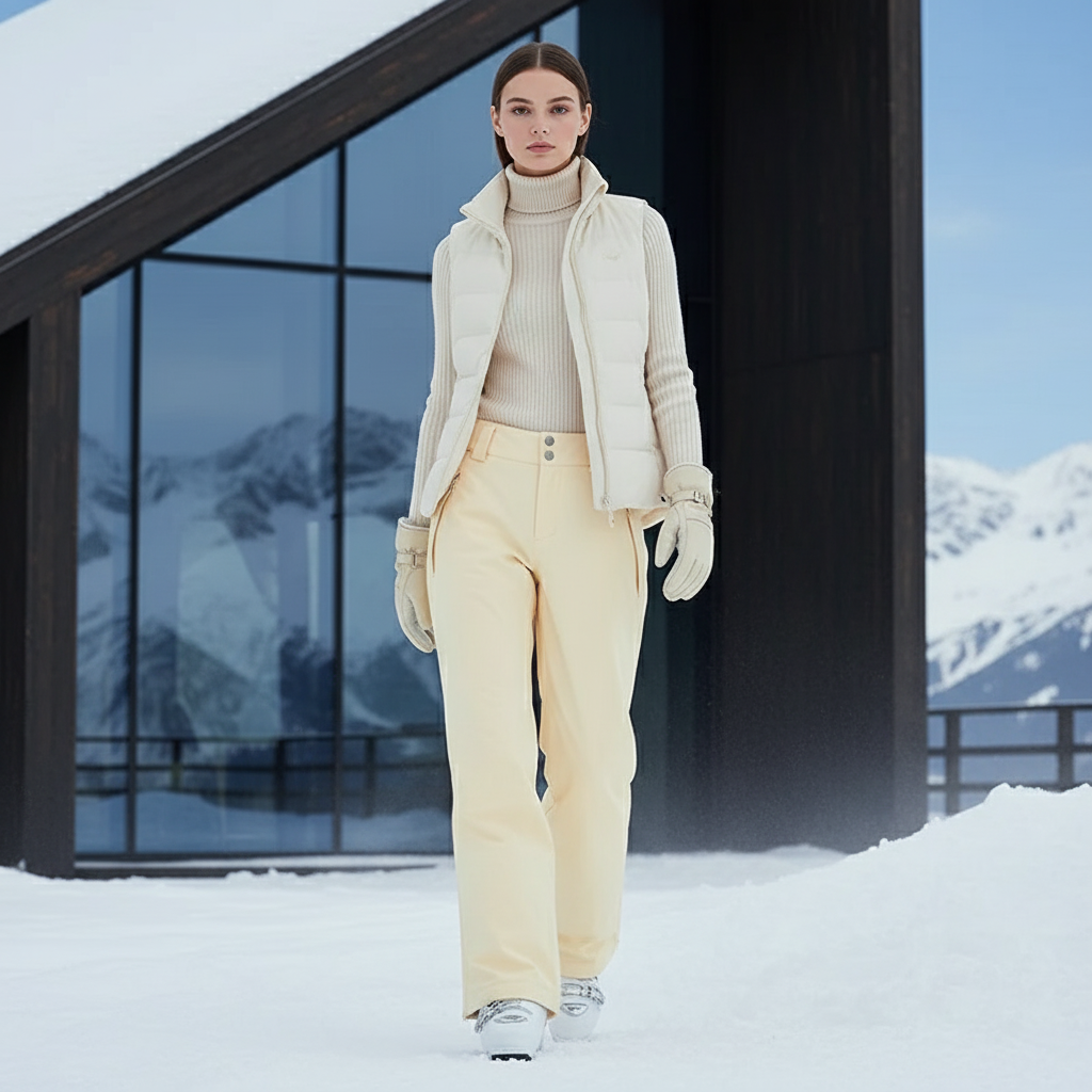 Pantalon De Ski Crème Femme Imperméable Chaud Hiver - Beige Polyester
