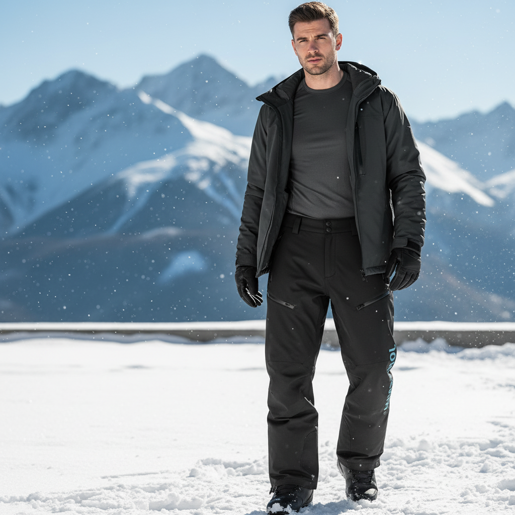 Pantalon De Ski Noir Imperméable, Coupe Droite, Sport, Hiver - Polyester