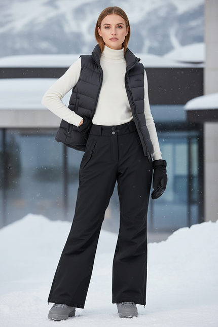 Pantalon De Ski Noir Imperméable Coupe Droite Femme Hiver - Polyester