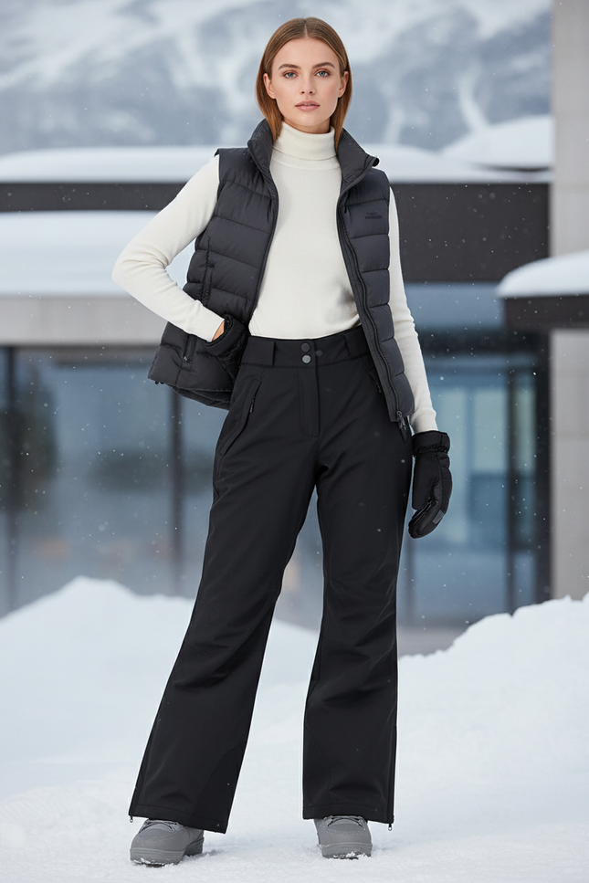 Pantalon De Ski Noir Imperméable Coupe Droite Femme Hiver - Polyester