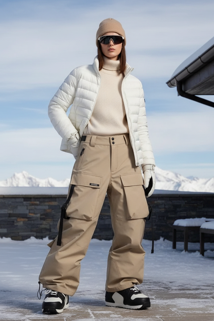 Pantalon De Ski Cargo Ample Beige Imperméable Unisexe - Polyester