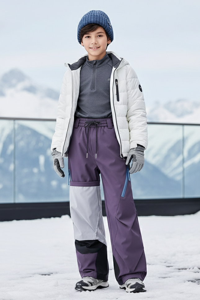 Pantalon De Ski Violet Enfant Imperméable Hiver Cargo - Polyester