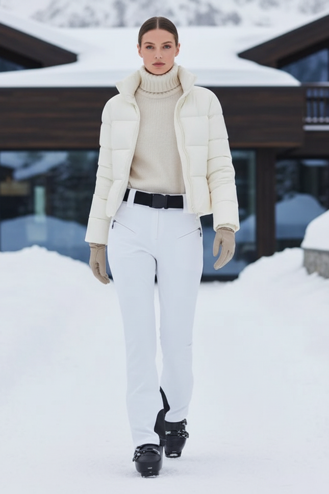 Pantalon De Ski Blanc Slim Ajusté Ceinture Femme - Polyester