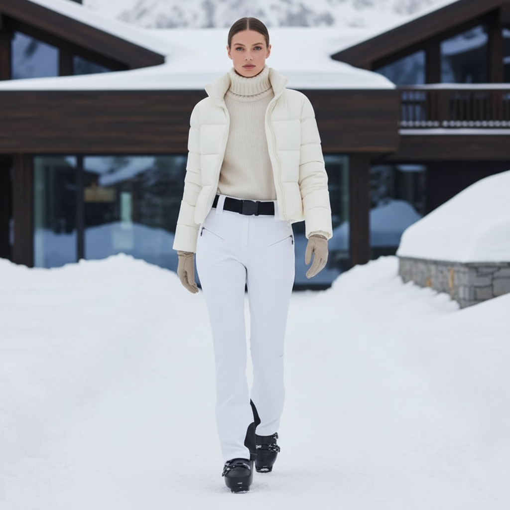 Pantalon De Ski Blanc Slim Ajusté Ceinture Femme - Polyester