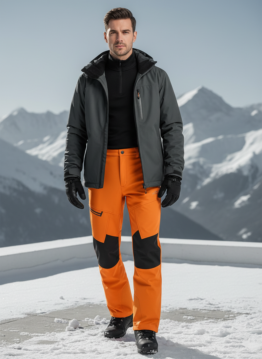 Pantalon De Ski Orange Homme Bicolore Thermique - Polyester