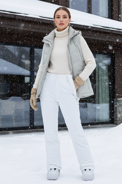 Pantalon De Ski Blanc Droit Déperlant Femme - Polyester