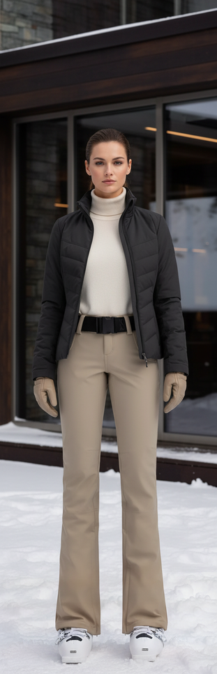 Pantalon De Ski Beige Slim Imperméable Chaud Femme - Polyester