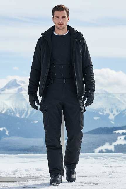 Pantalon De Ski Noir Imperméable Chaud Salopette Homme - Polyester