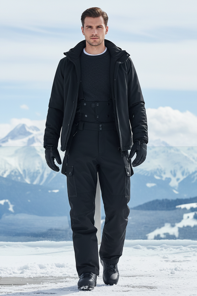 Pantalon De Ski Noir Imperméable Chaud Salopette Homme - Polyester