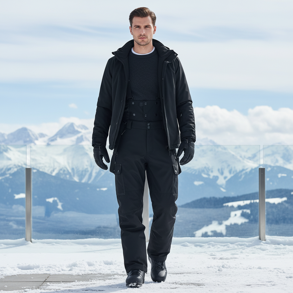 Pantalon De Ski Noir Imperméable Chaud Salopette Homme - Polyester