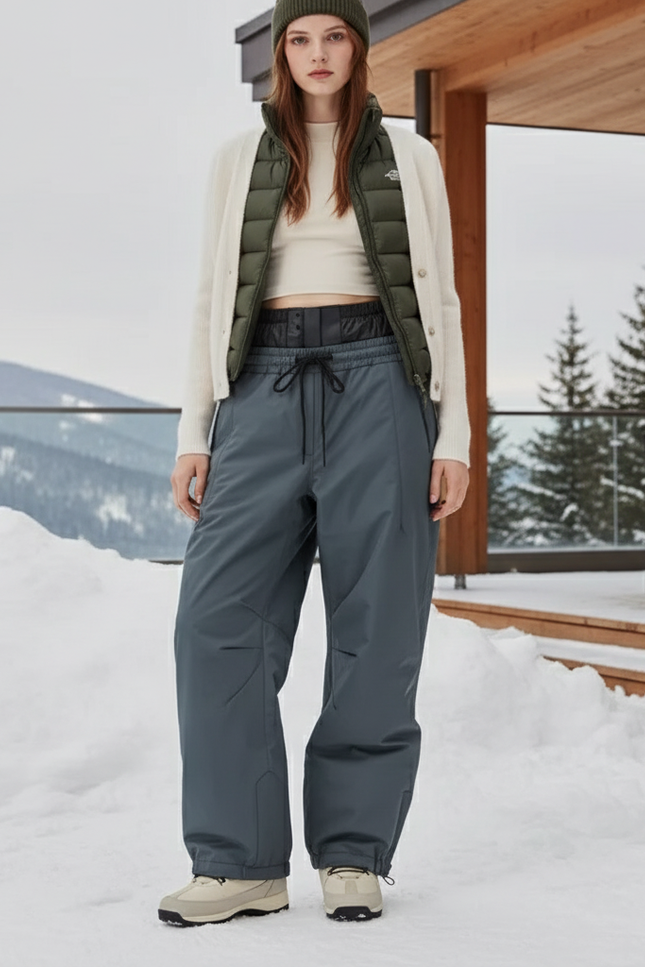 Pantalon De Ski Gris Ample Imperméable Unisexe Hiver - Polyester