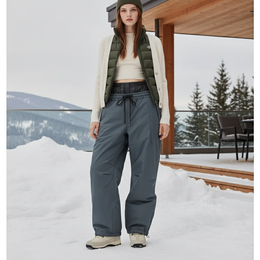 Pantalon De Ski Gris Ample Imperméable Unisexe Hiver - Polyester