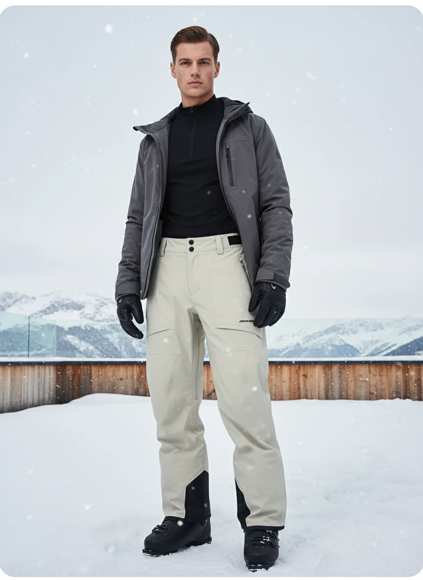 Pantalon De Ski Beige Droit Imperméable Homme - Polyester