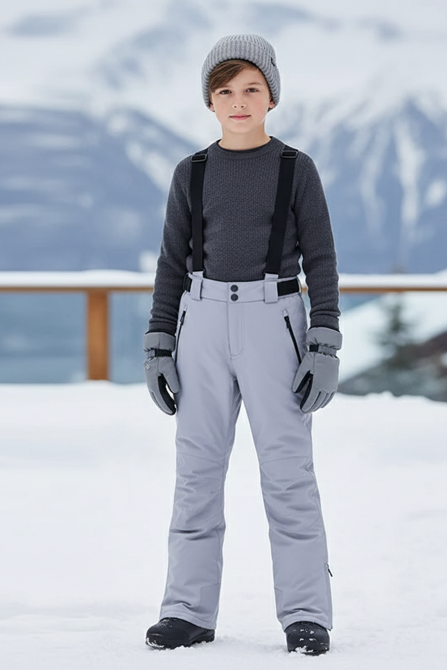 Pantalon De Ski Gris Clair Imperméable Bretelles Enfant - Polyester