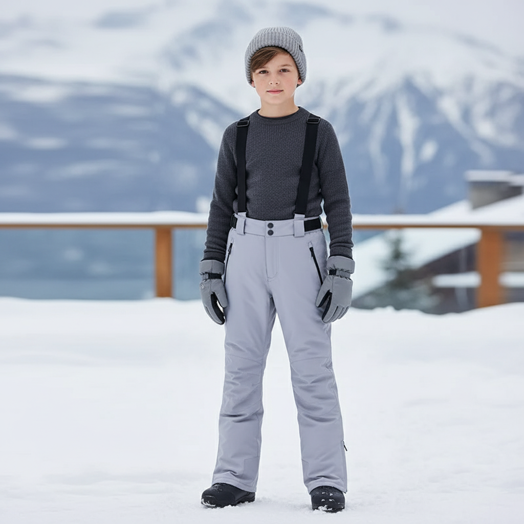 Pantalon De Ski Gris Clair Imperméable Bretelles Enfant - Polyester
