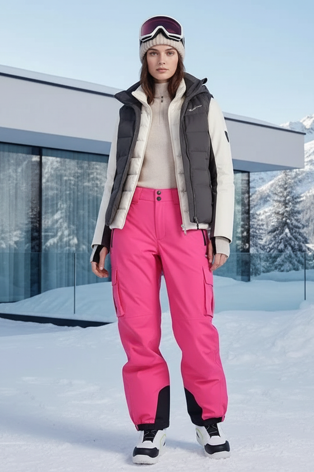 Pantalon De Ski Rose Vif Cargo Imperméable Femme Hiver - Polyester