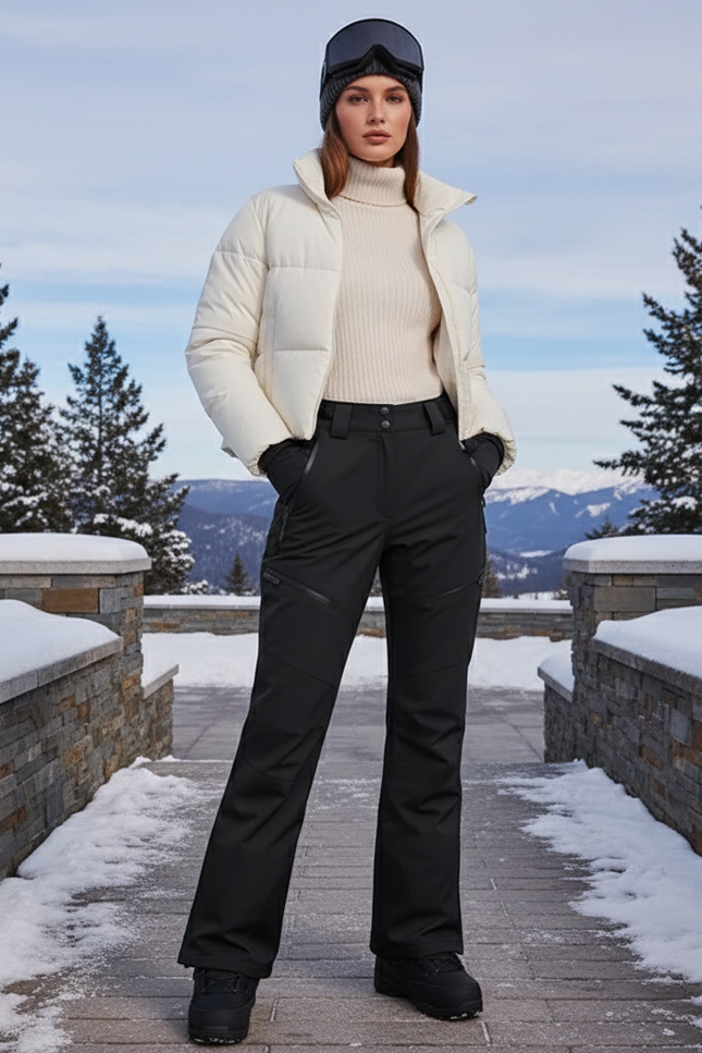 Pantalon De Ski Noir Déperlant Coupe Droite Femme - Polyester