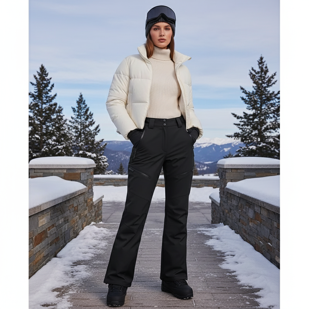 Pantalon De Ski Noir Déperlant Coupe Droite Femme - Polyester