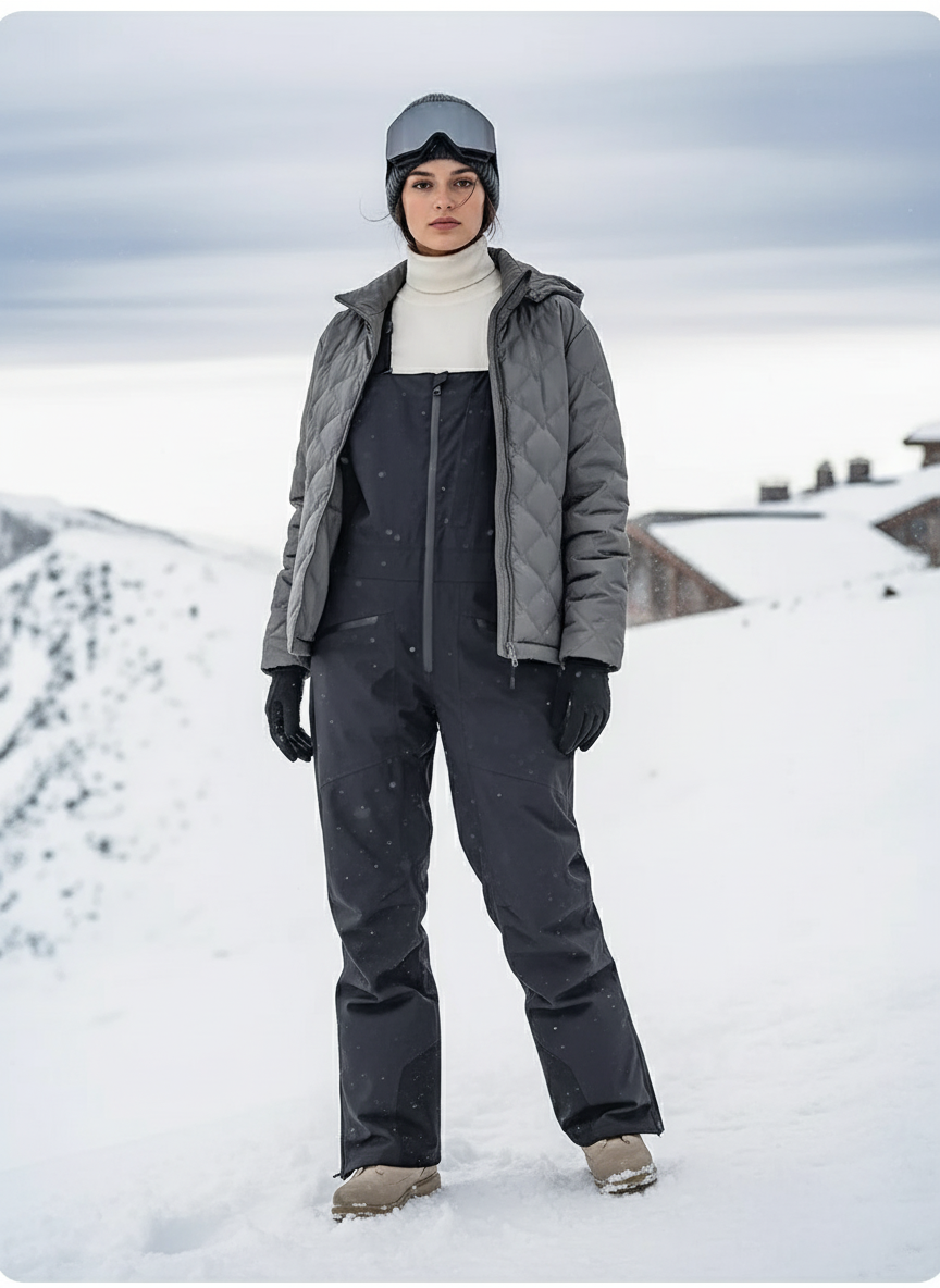 Pantalon De Ski Noir Imperméable Salopette Coupe-Vent Thermique Femme - Polyester