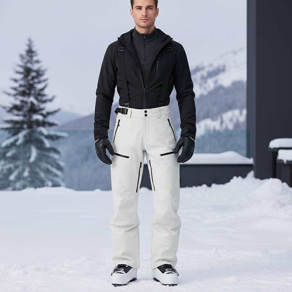 Pantalon De Ski Blanc Imperméable Homme Bretelles - Polyester