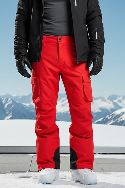 Pantalon De Ski Rouge Cargo Imperméable Ample Homme Hiver - Polyester