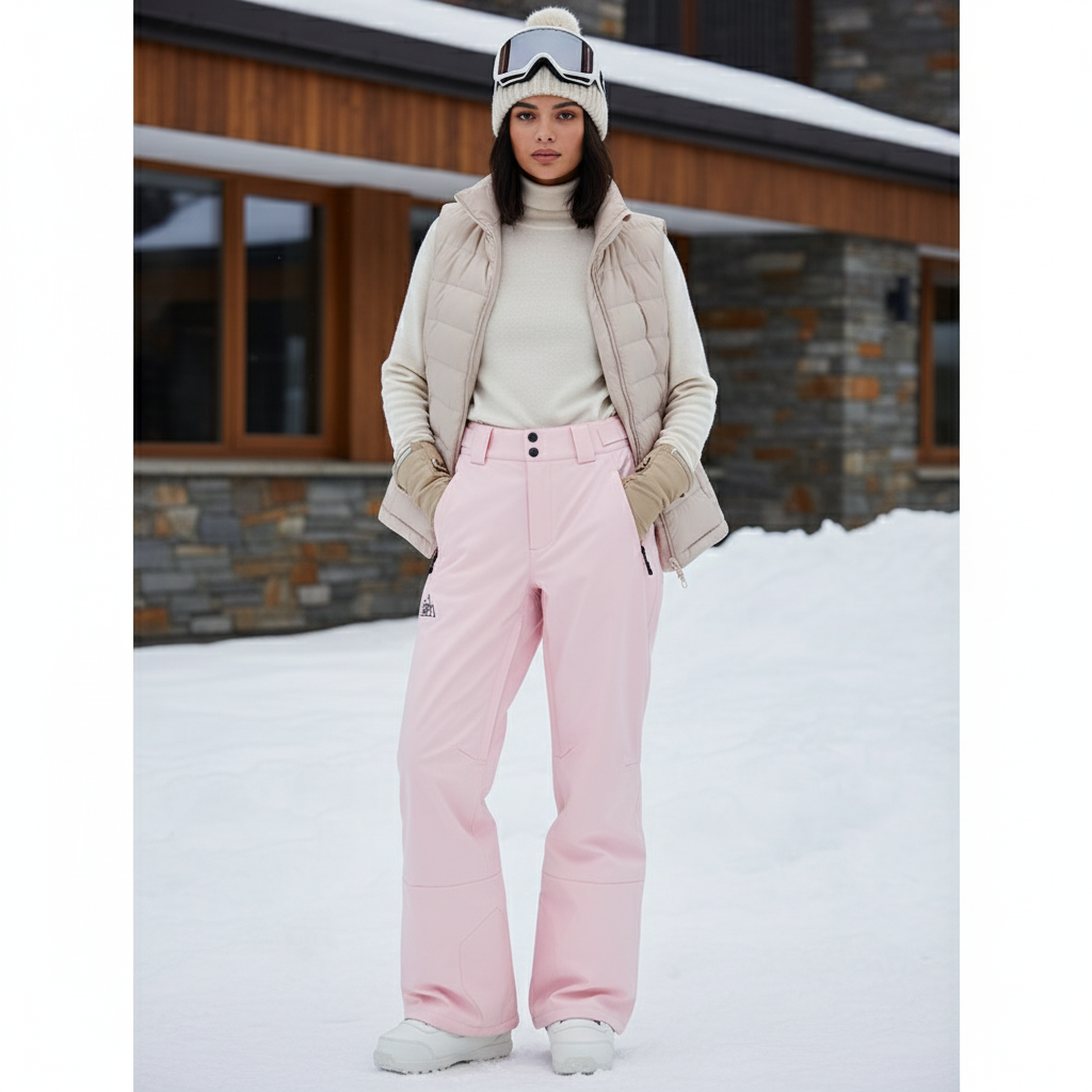 Pantalon De Ski Rose Ample Imperméable Hiver Femme - Polyester