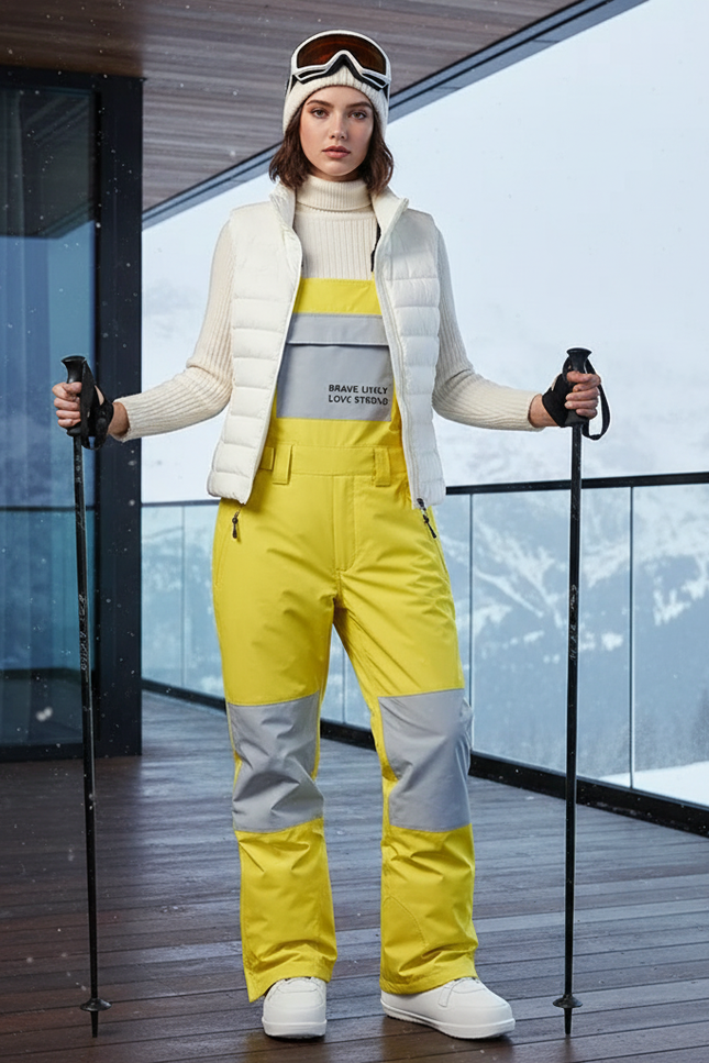 Pantalon De Ski Jaune Bretelles Imperméable Unisexe Hiver - Polyester