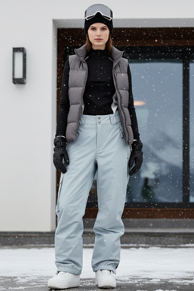 Pantalon De Ski Bleu Ciel Ample Imperméable Cargo Femme - Polyester